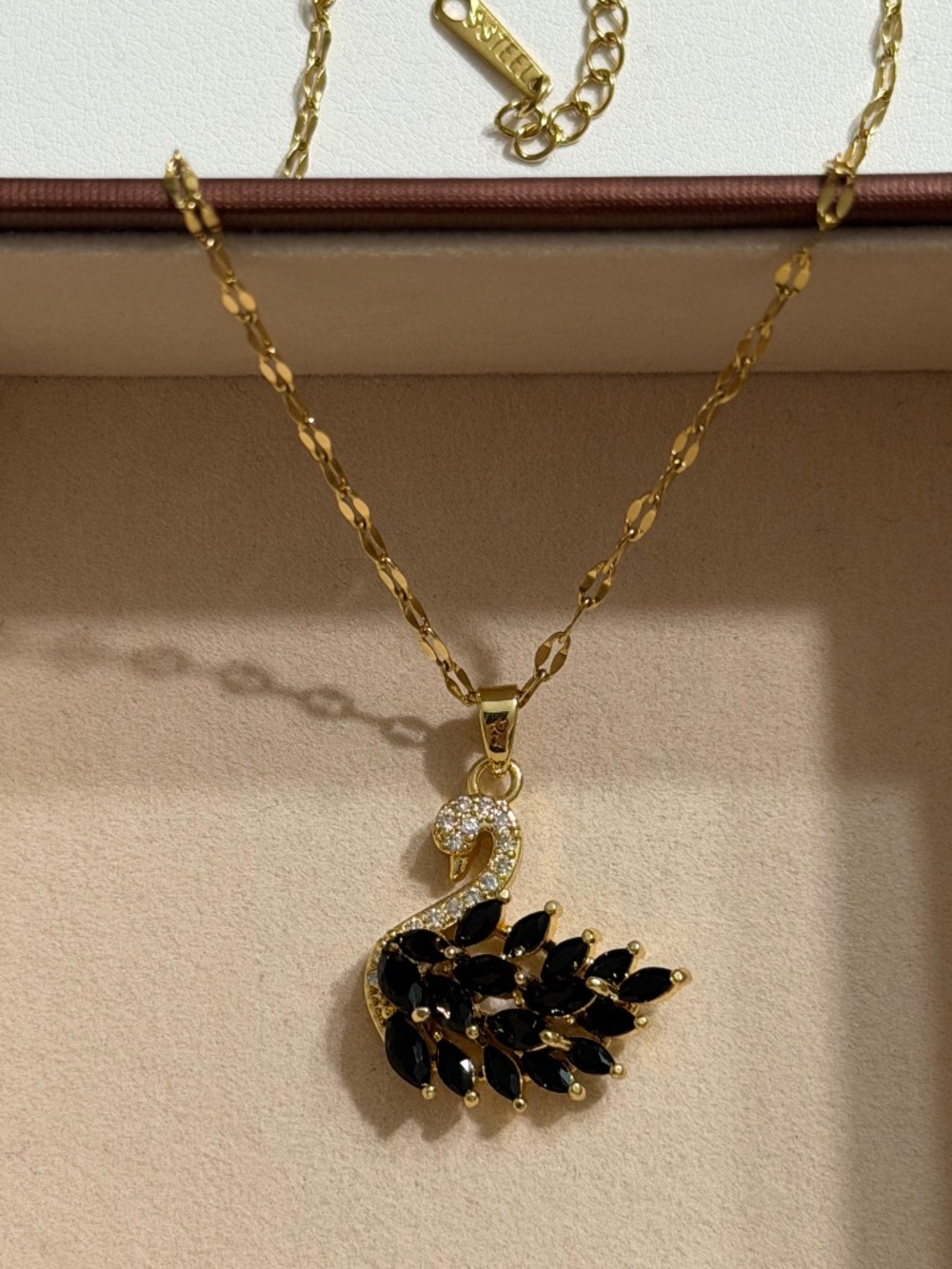 Golden Black Swan Stainless Steel Stamped Necklace Chain